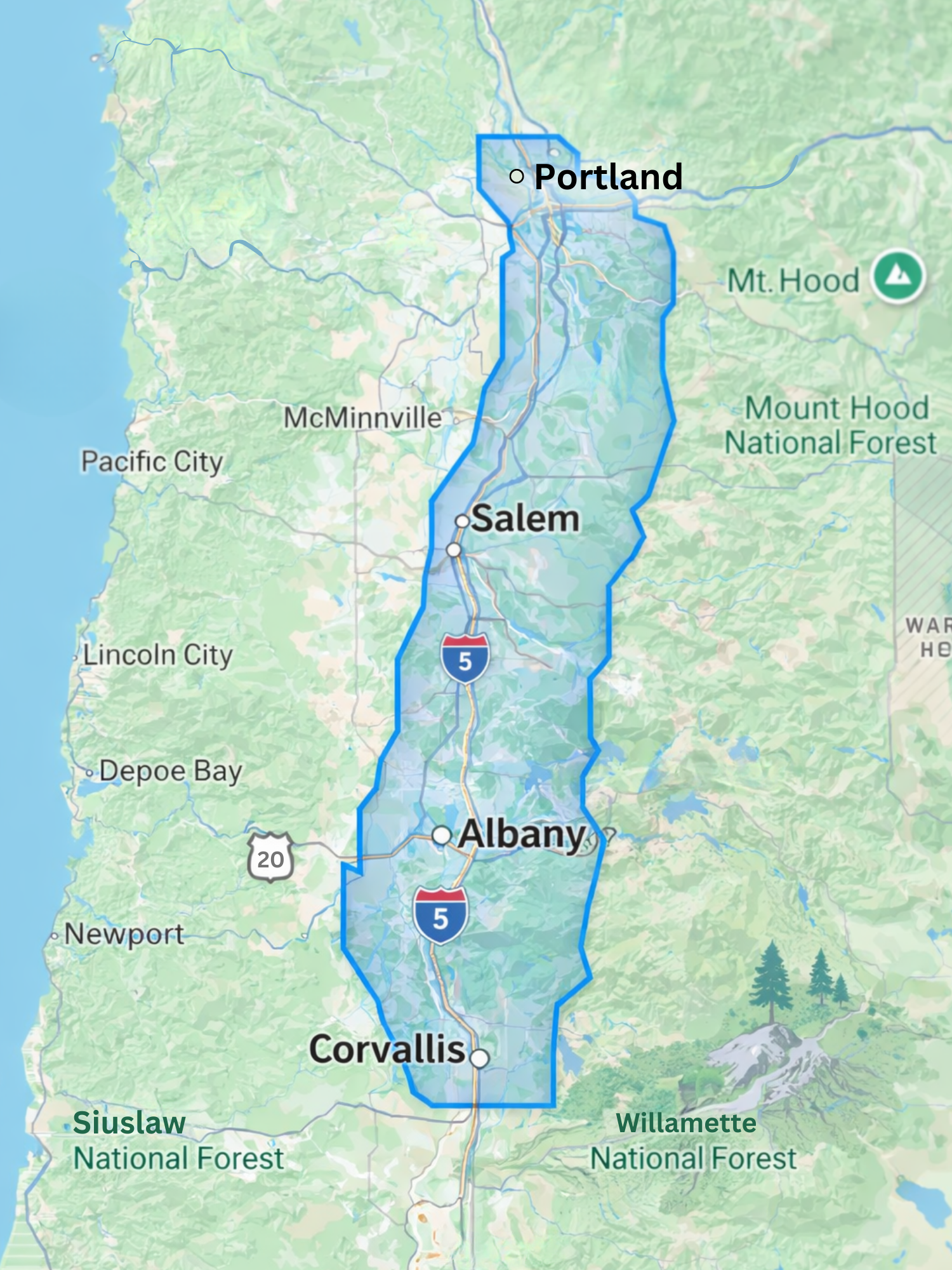 home construction services area map for DCI Construction