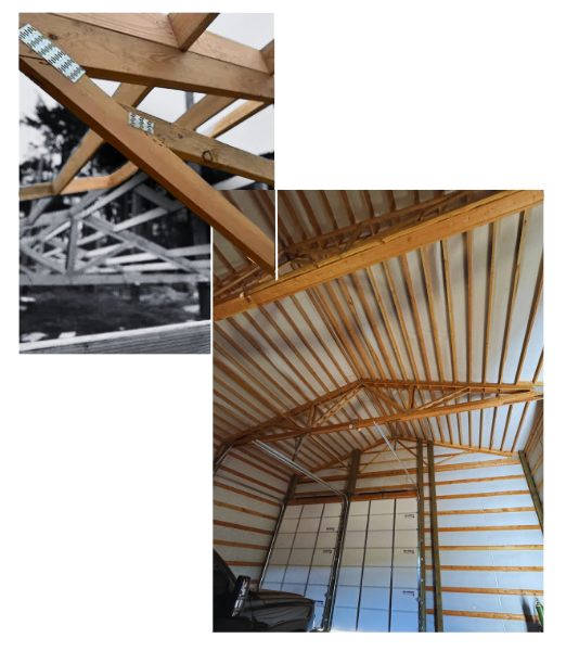 Images are double layered to show the during and after of pole barn construction in oregon