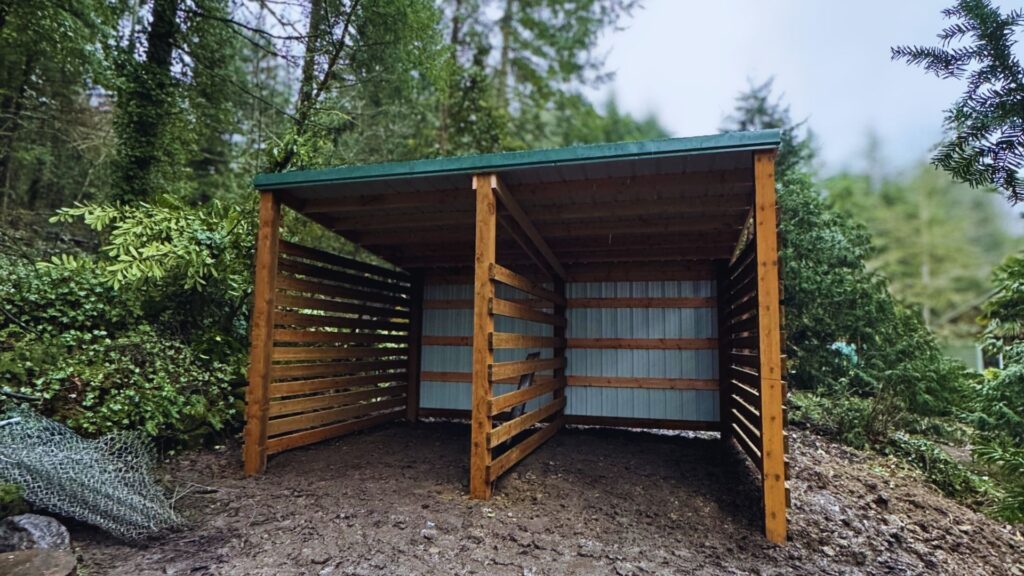 front view of new pole building/wood shed completed by DCI