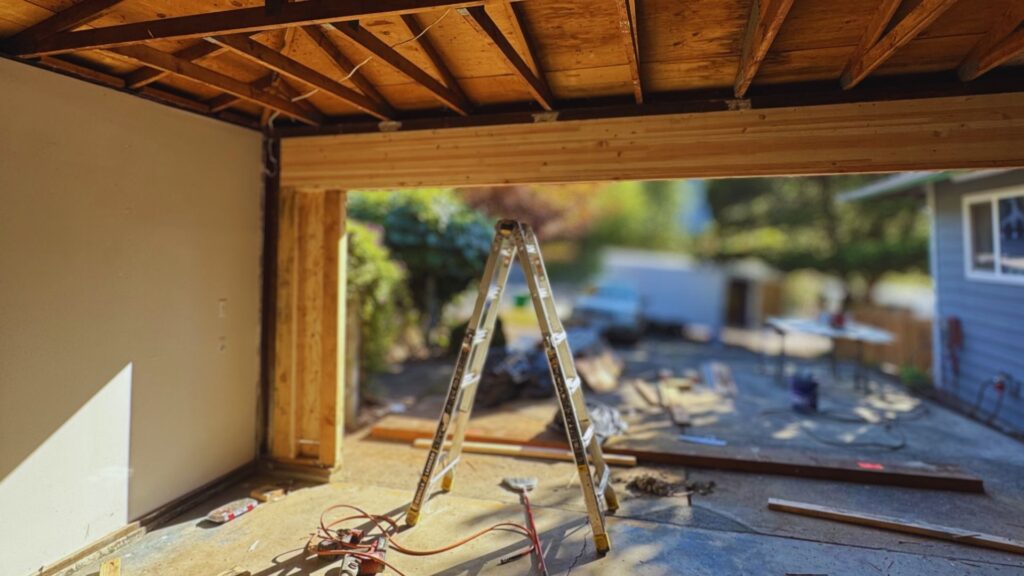 Old support beam has been removed and replaced with a new support beam and extra framing work has been completed